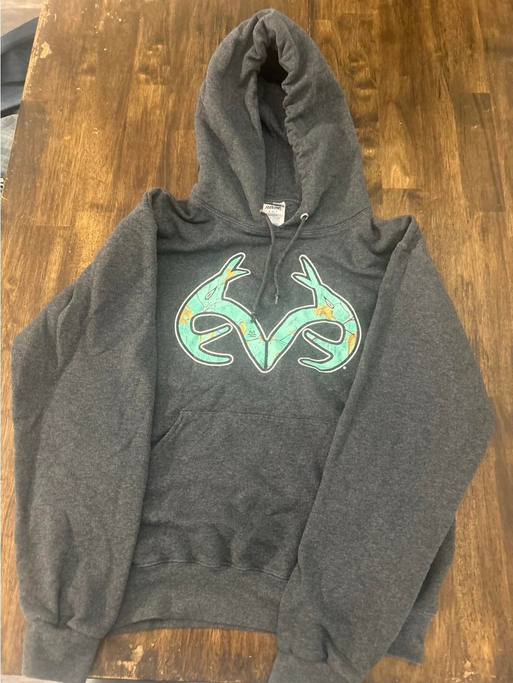 Jerzees Dark Gray Crewneck Sweatshirt with Teal Logo